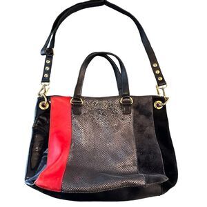 HAMMITT LA Handbag Hobo Tote Gray Black Red Leather Suede Large Purse RARE Style